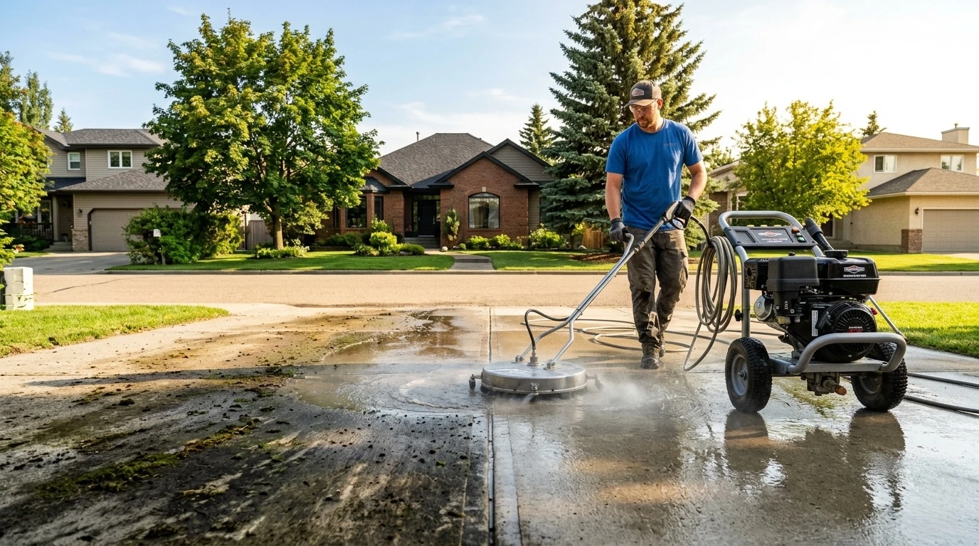 Driveway being pressure washed
